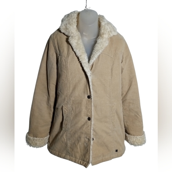 Abercrombie &Fitch Women's Vintage Sherpa Collar Coat Cotton Velvet Tan  Large - Picture 3 of 7